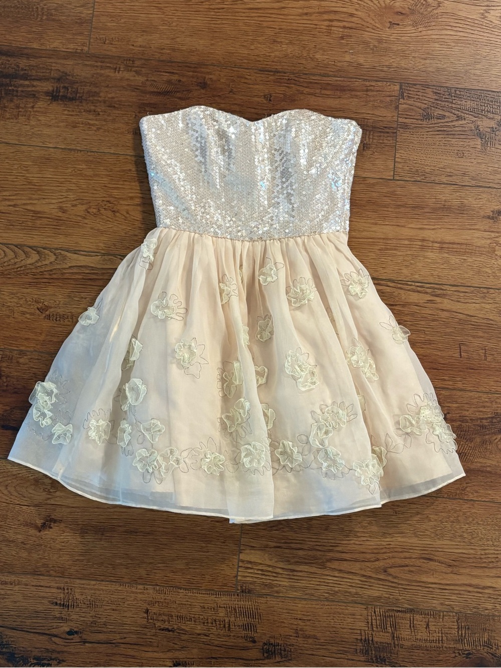 Betsey Johnson Sequin Fit & Flare Party Dress Ivory Apricot Homecoming 6